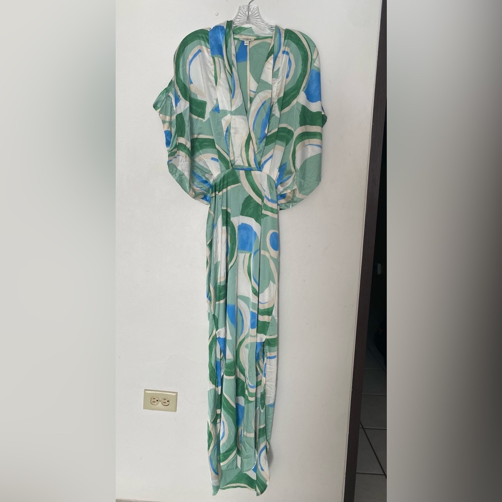 Umgee USA Abstract Green and Blue Maxi Dress